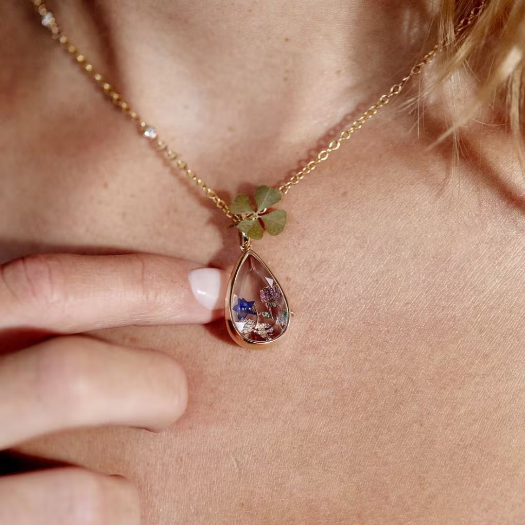 OCEAN HEART TEARDROP LOCKET NECKLACE