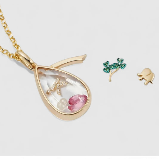 OCEAN HEART TEARDROP LOCKET NECKLACE