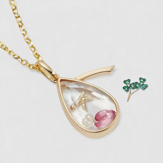 OCEAN HEART TEARDROP LOCKET NECKLACE