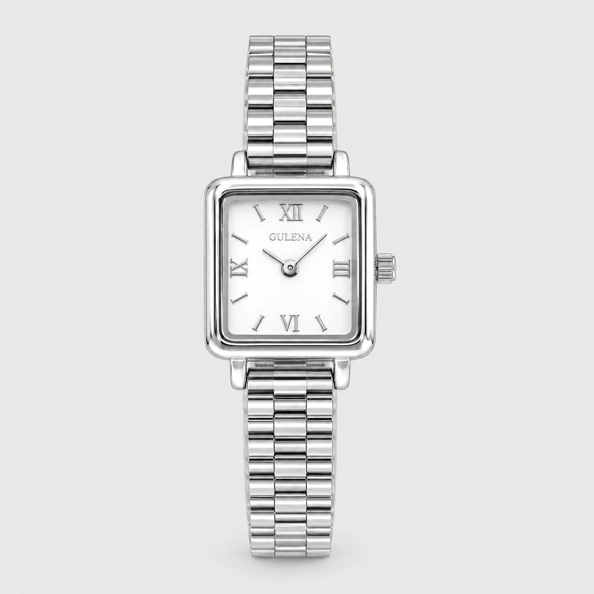 CLARA Square Bracelet Watch in silver tone with a white Roman numeral dial