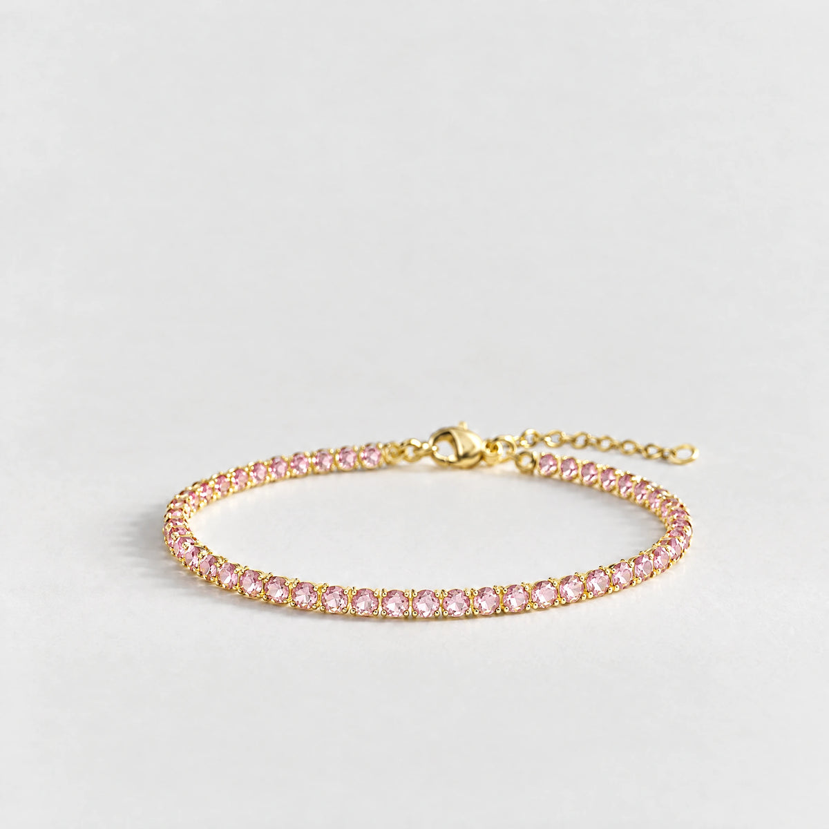 MAYA Birthstone Tennis Bracelet in gold plating with pink crystals for October