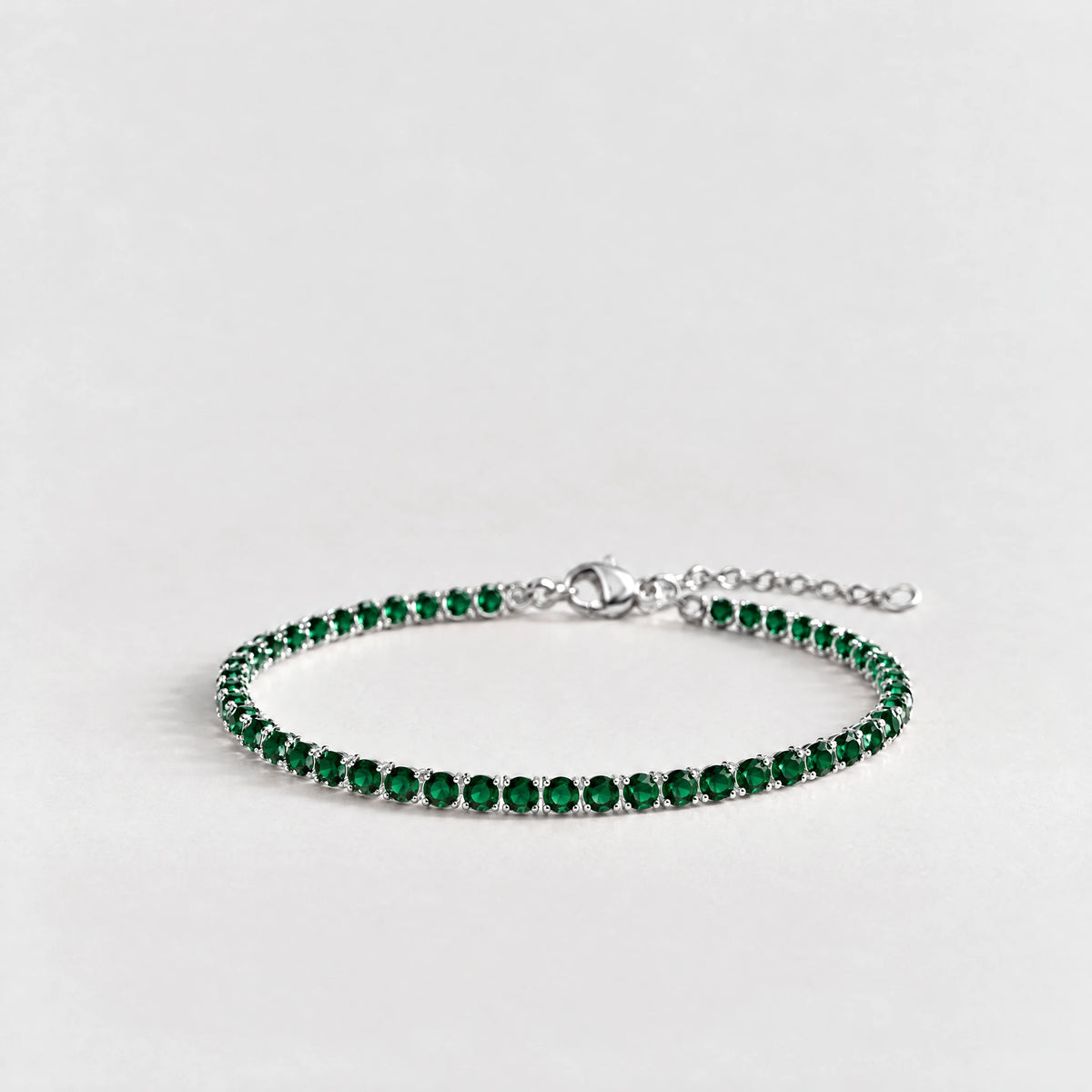 MAYA Birthstone Tennis Bracelet in silver plating with emerald-green crystals for May