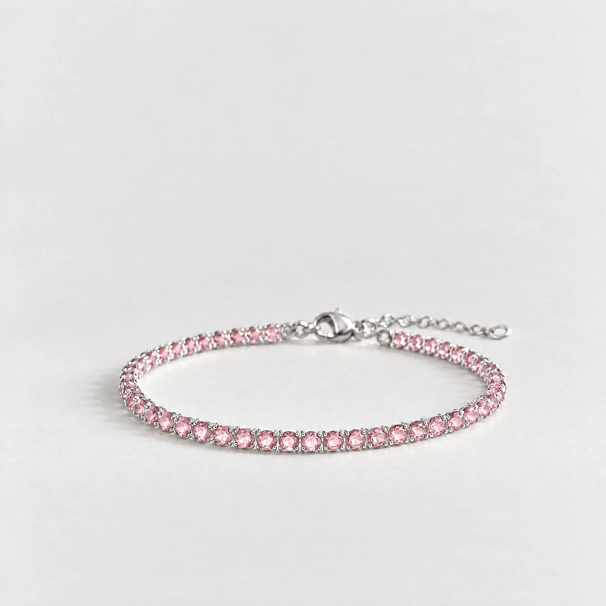 MAYA Birthstone Tennis Bracelet in silver plating with pink crystals for October