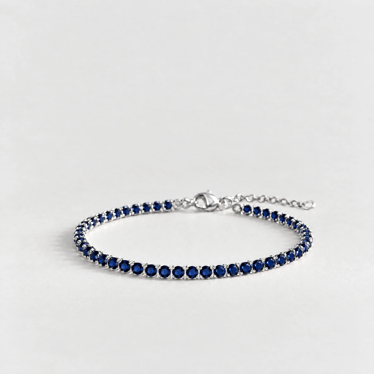 MAYA Birthstone Tennis Bracelet in silver plating with sapphire-blue crystals for September