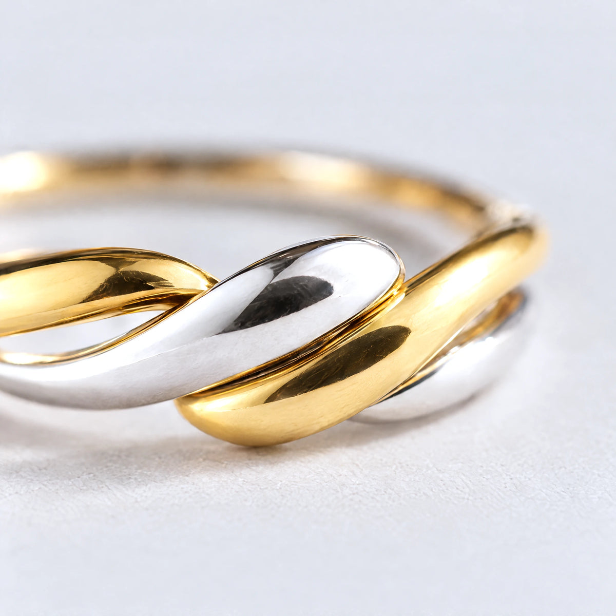 Close-up of the gold and silver twist on the Siena Two-Tone Twist Ring