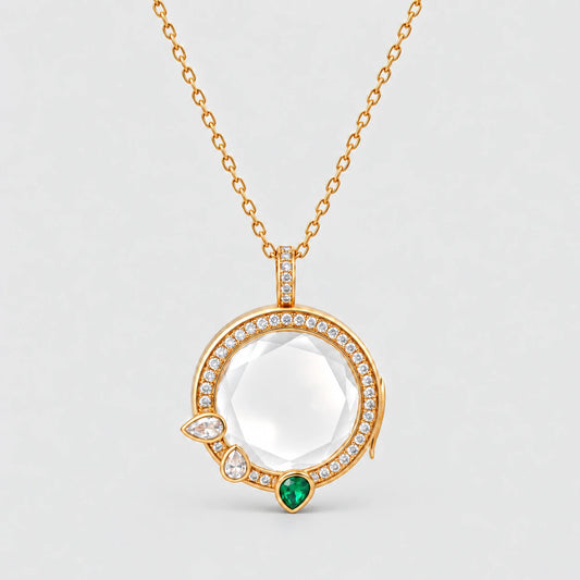 EMERALD HALO CRYSTAL LOCKET NECKLACE