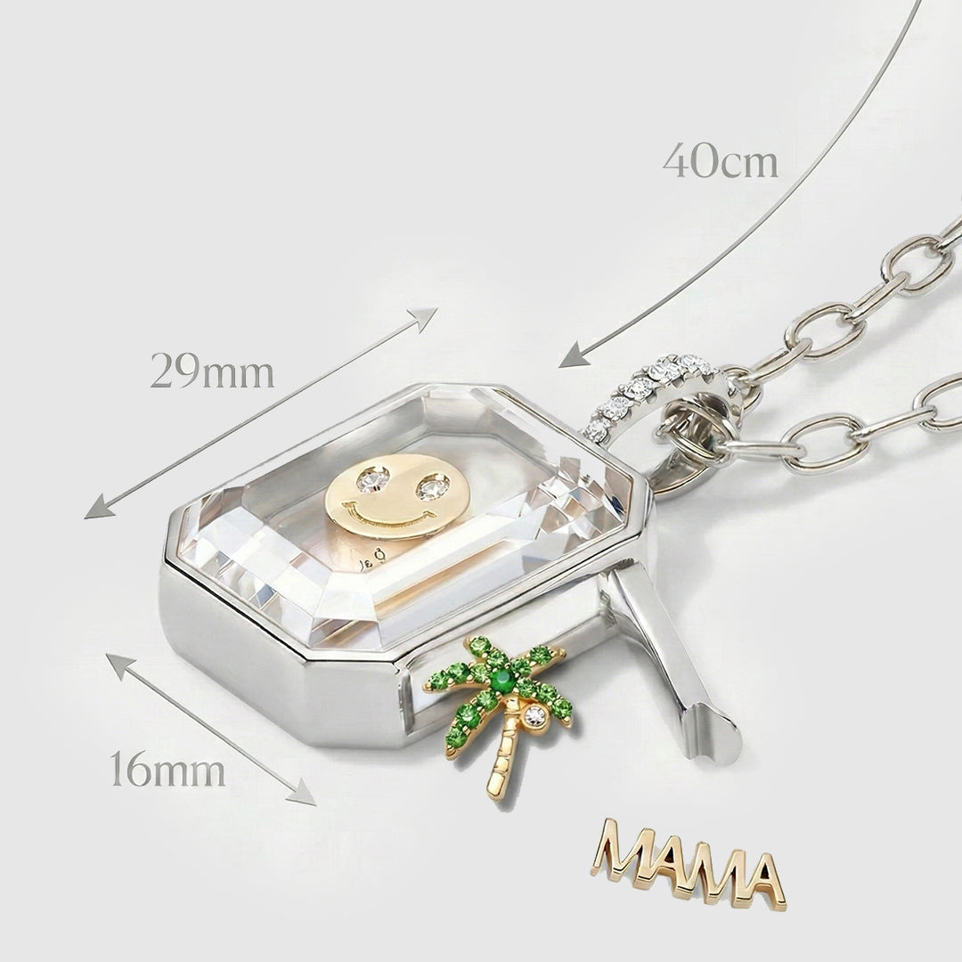 SILVER OCTA CRYSTAL LOCKET NECKLACE