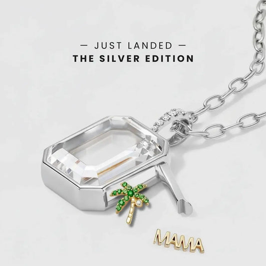 SILVER OCTA CRYSTAL LOCKET NECKLACE