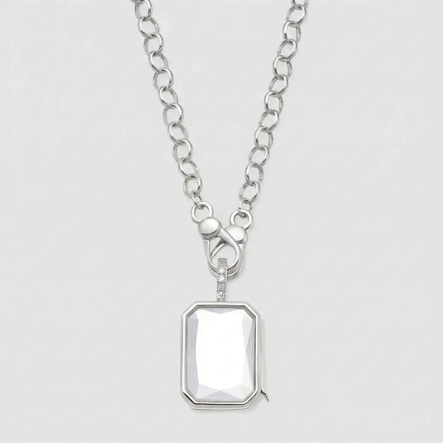 SILVER OCTA CRYSTAL LOCKET NECKLACE