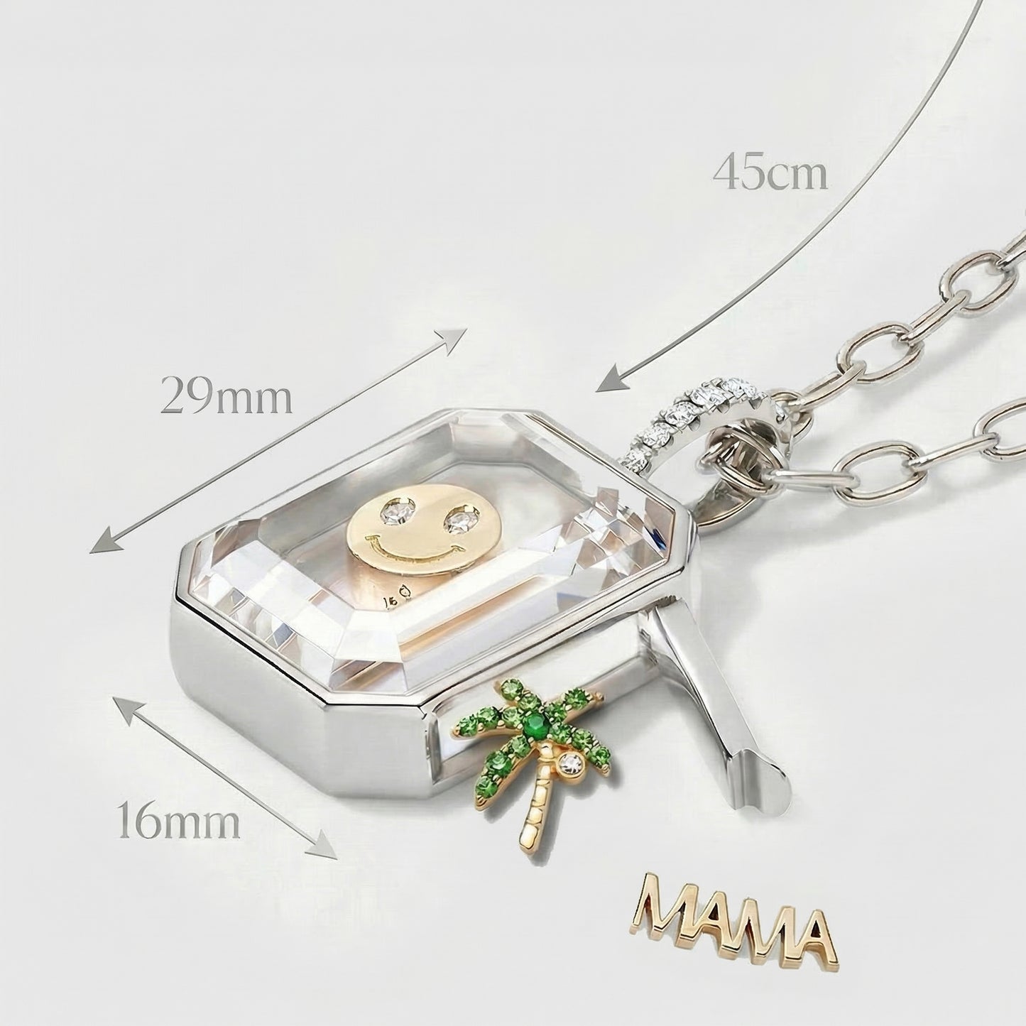 SILVER OCTA CRYSTAL LOCKET NECKLACE
